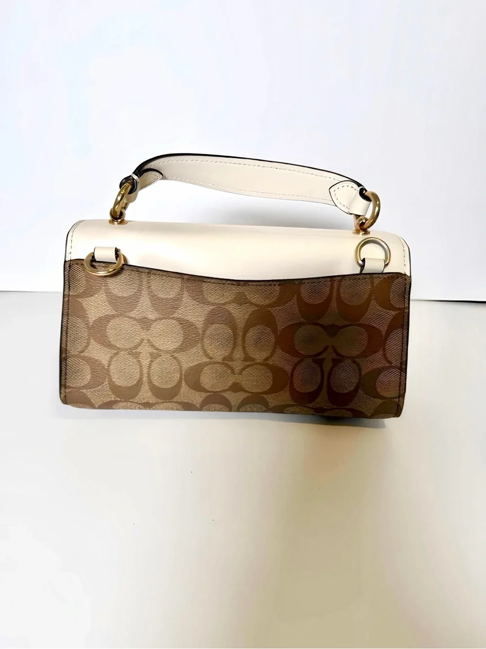 Coach Brown Signature Canvas with Cream Leather Turnlock Shoulder Bag